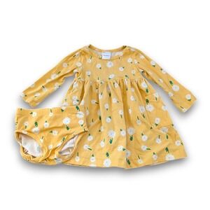 Hanna Andersson Yellow Corn Flower Dress + Bloomer Set Baby Girls 80 US 18-24m